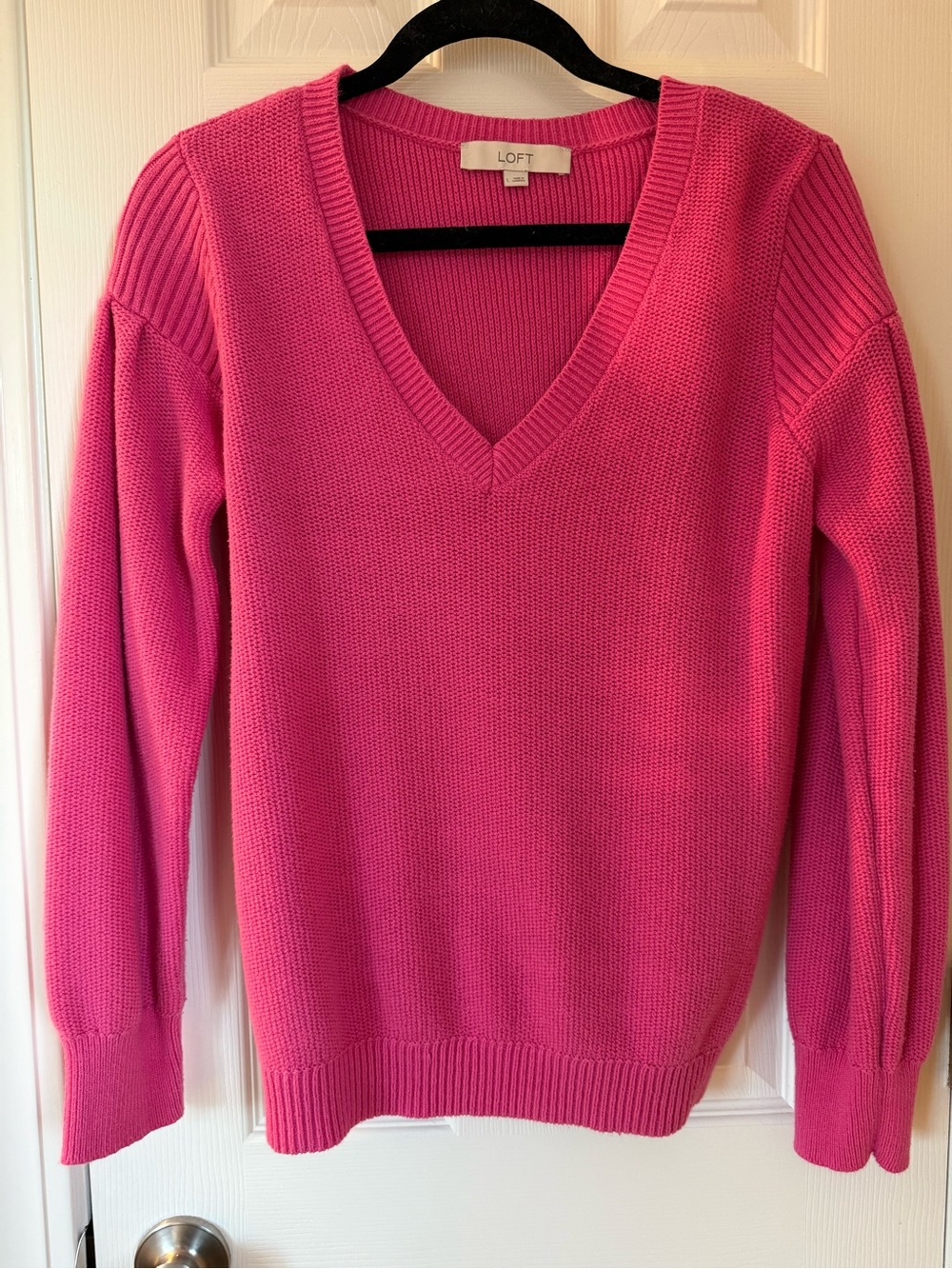 LOFT V-Neck Sweater in Bright Pink